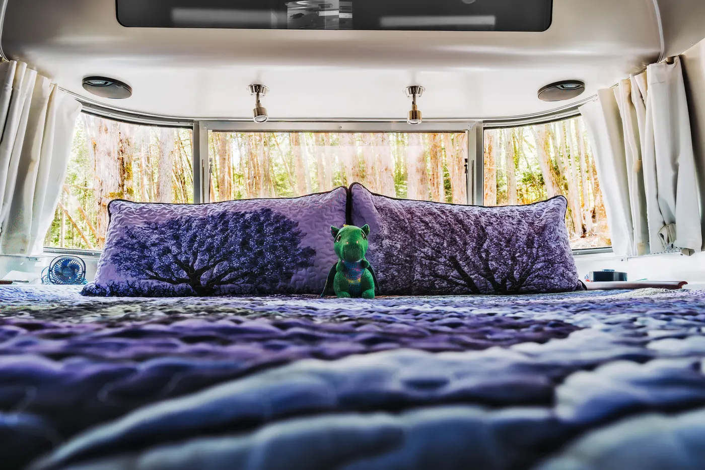 King bed inside the Airstream