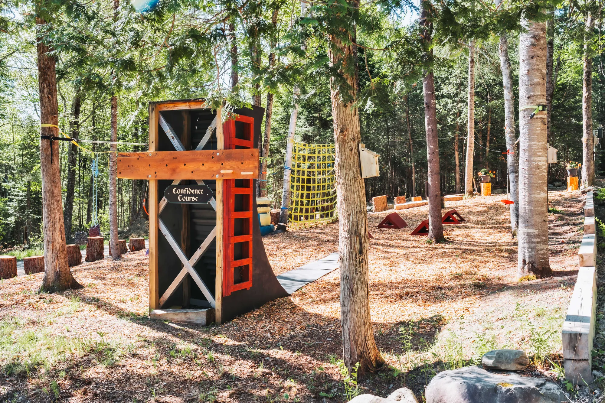 Wide view of the Warrior Confidence Course in the woods