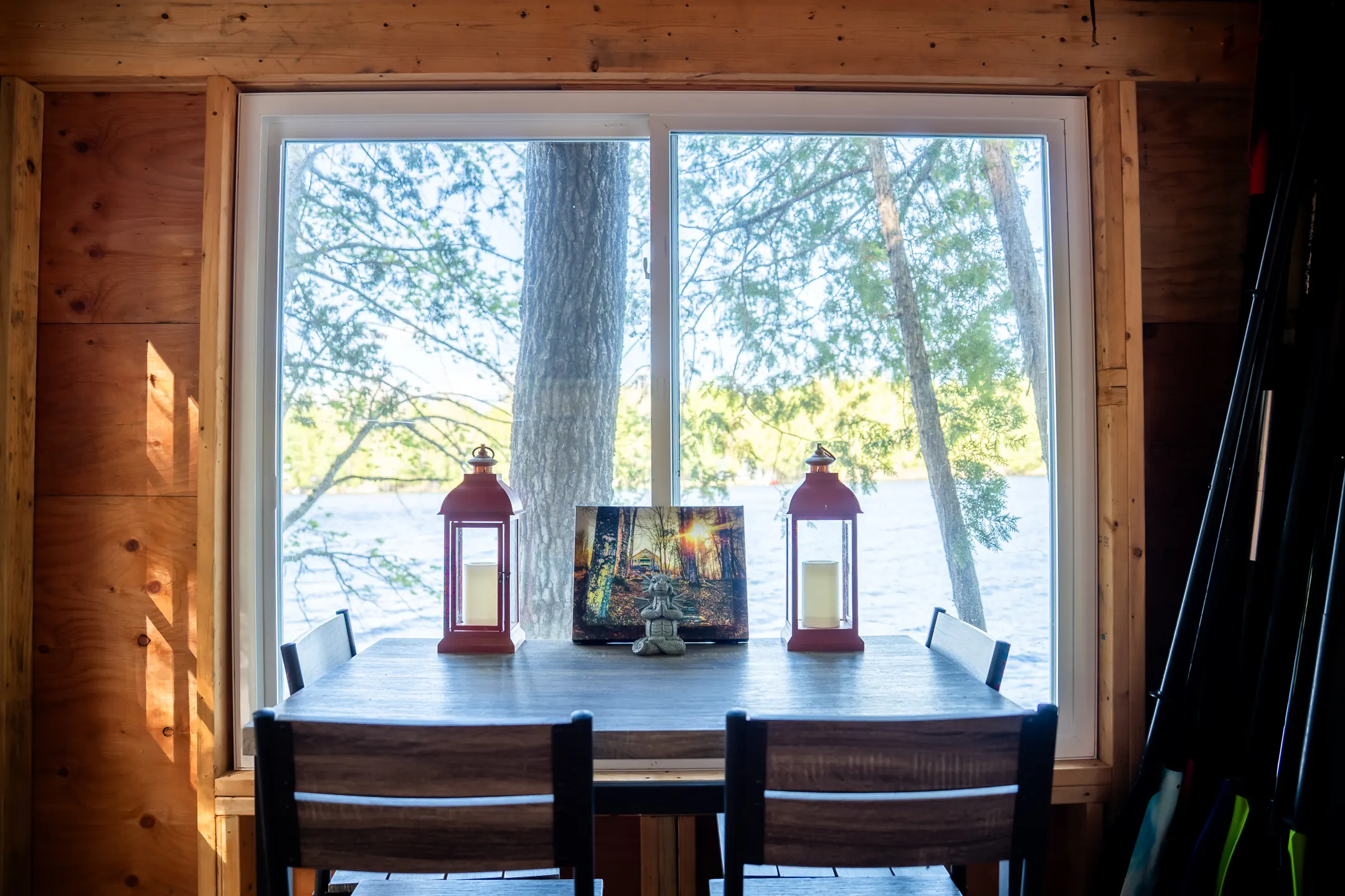 Writing desk overlooking Manhanock Pond inside the Fish House